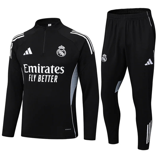025-2026 Real Madrid Black Half-Pull Training Suit